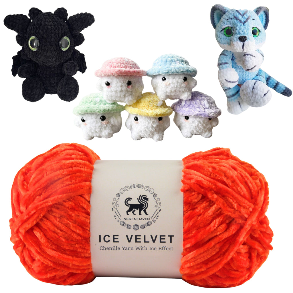 Ice Velvet Yarn, Chenille Supersoft Hand Knitting yarn Ball: (100 Gram) Orange