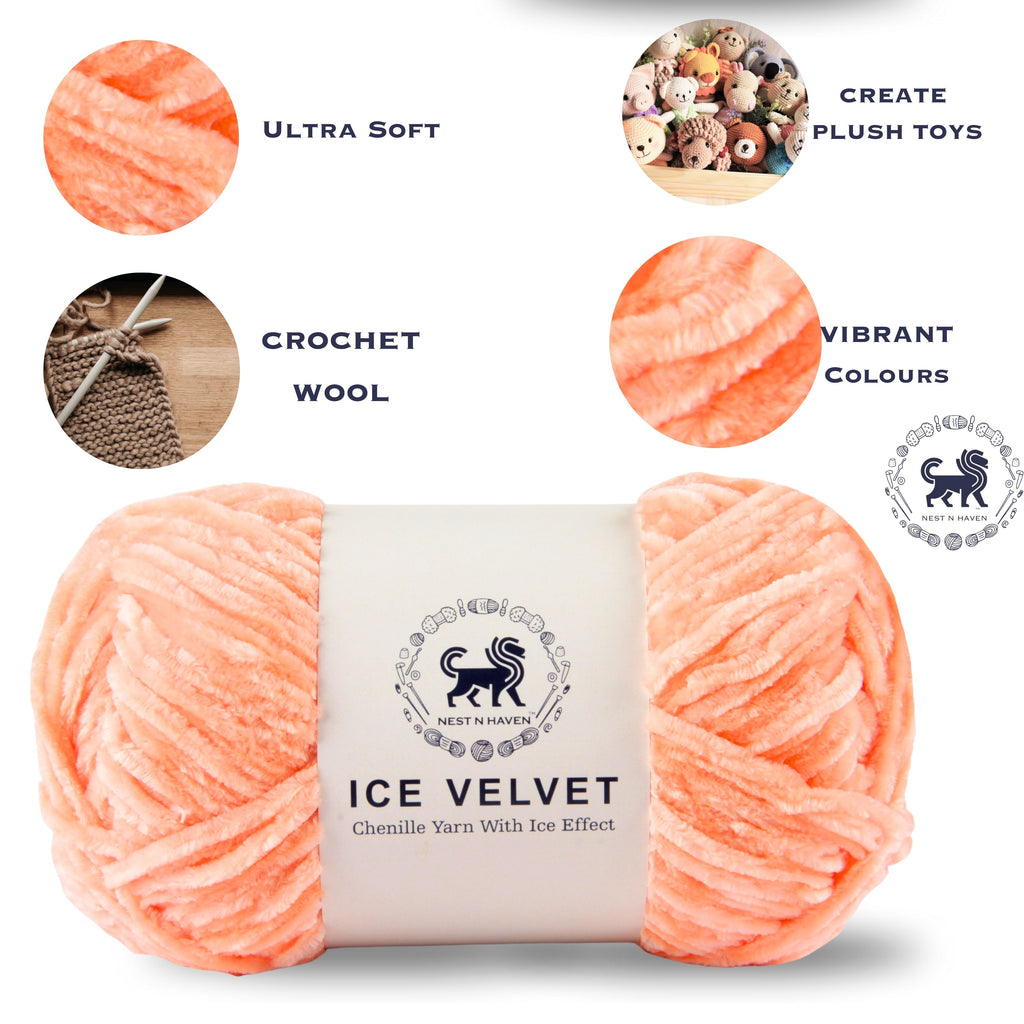 Ice Velvet Yarn, Chenille Supersoft Hand Knitting yarn Ball: (100 Gram) Peach