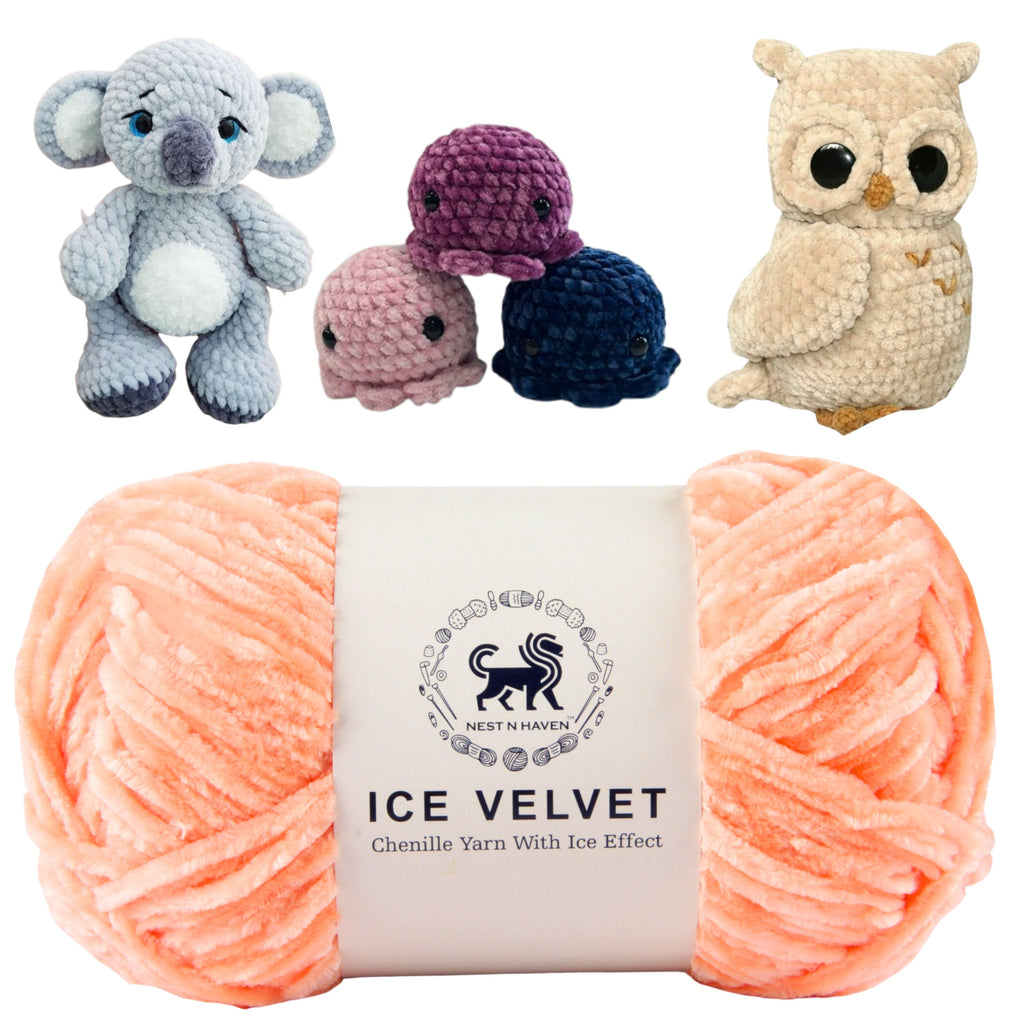 Ice Velvet Yarn, Chenille Supersoft Hand Knitting yarn Ball: (100 Gram) Peach