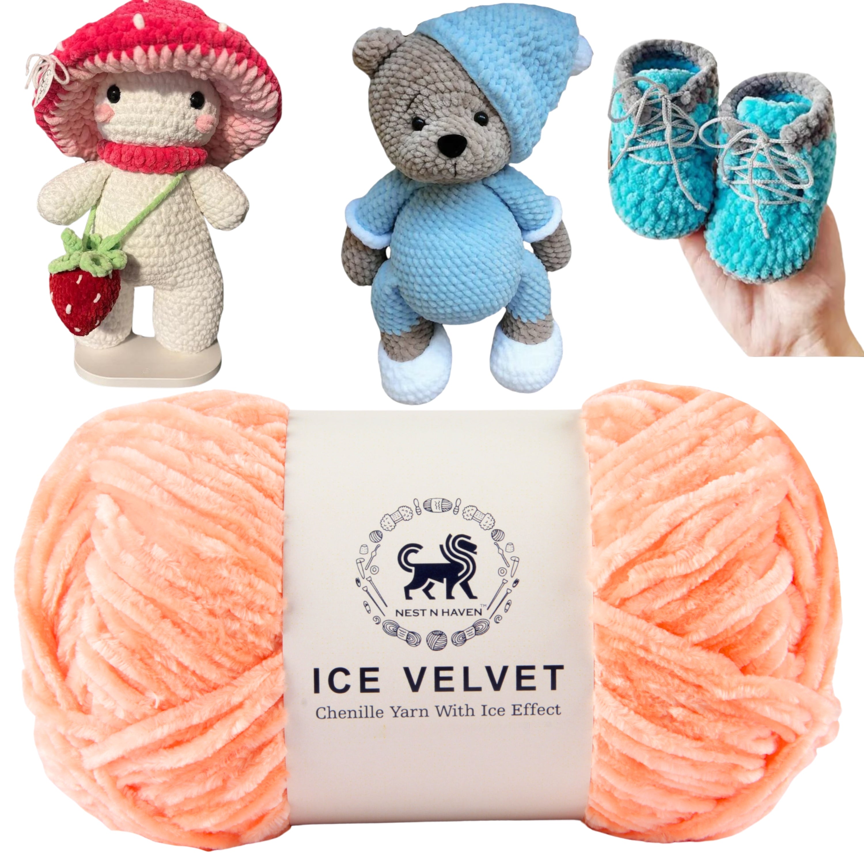 Ice Velvet Yarn, Chenille Supersoft Hand Knitting yarn Ball: (100 Gram) Peach