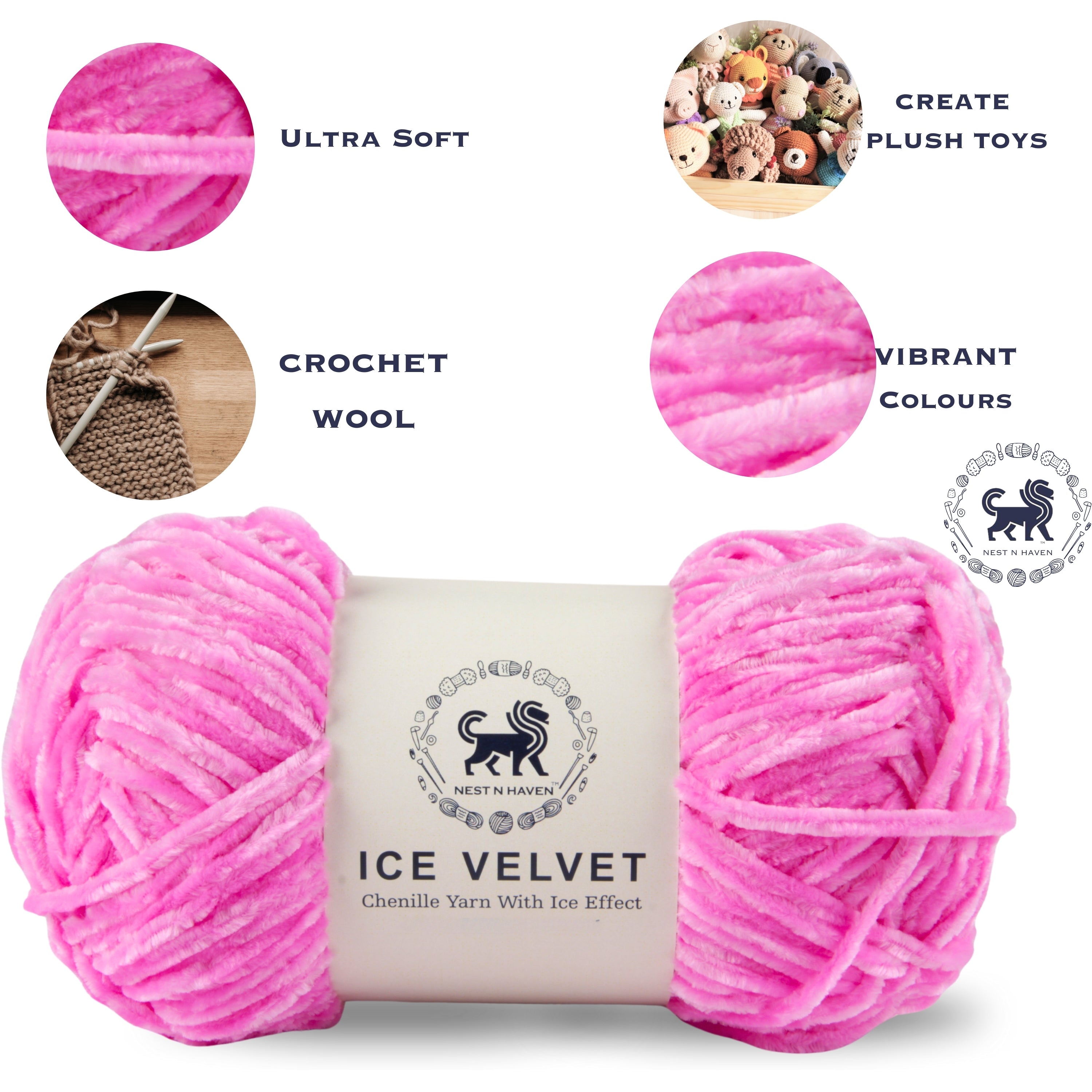 Ice Velvet Yarn, Chenille Supersoft Hand Knitting yarn Ball: (100 Gram) Persian Pink