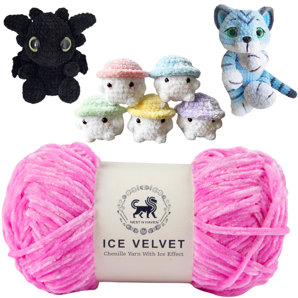 Ice Velvet Yarn, Chenille Supersoft Hand Knitting yarn Ball: (100 Gram) Persian Pink
