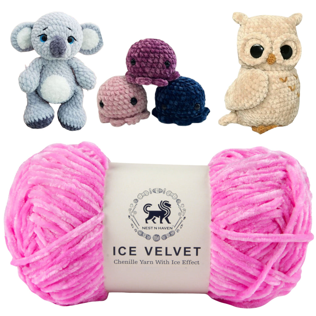 Ice Velvet Yarn, Chenille Supersoft Hand Knitting yarn Ball: (100 Gram) Persian Pink