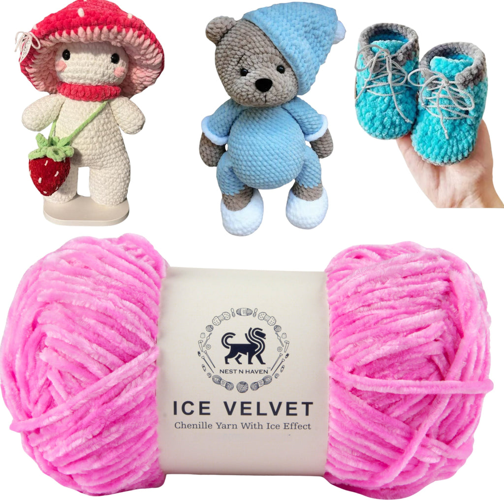 Ice Velvet Yarn, Chenille Supersoft Hand Knitting yarn Ball: (100 Gram) Persian Pink