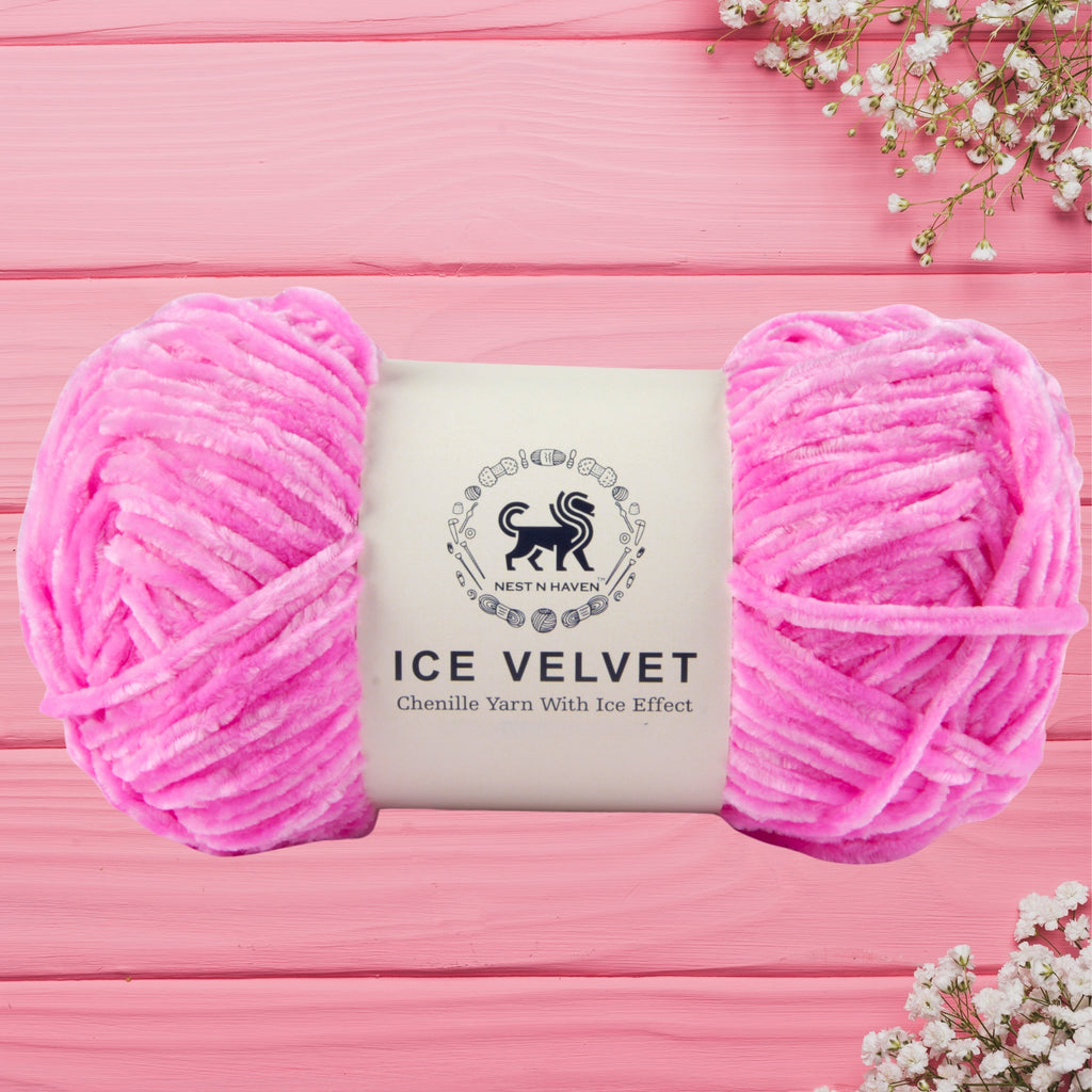Ice Velvet Yarn, Chenille Supersoft Hand Knitting yarn Ball: (100 Gram) Persian Pink