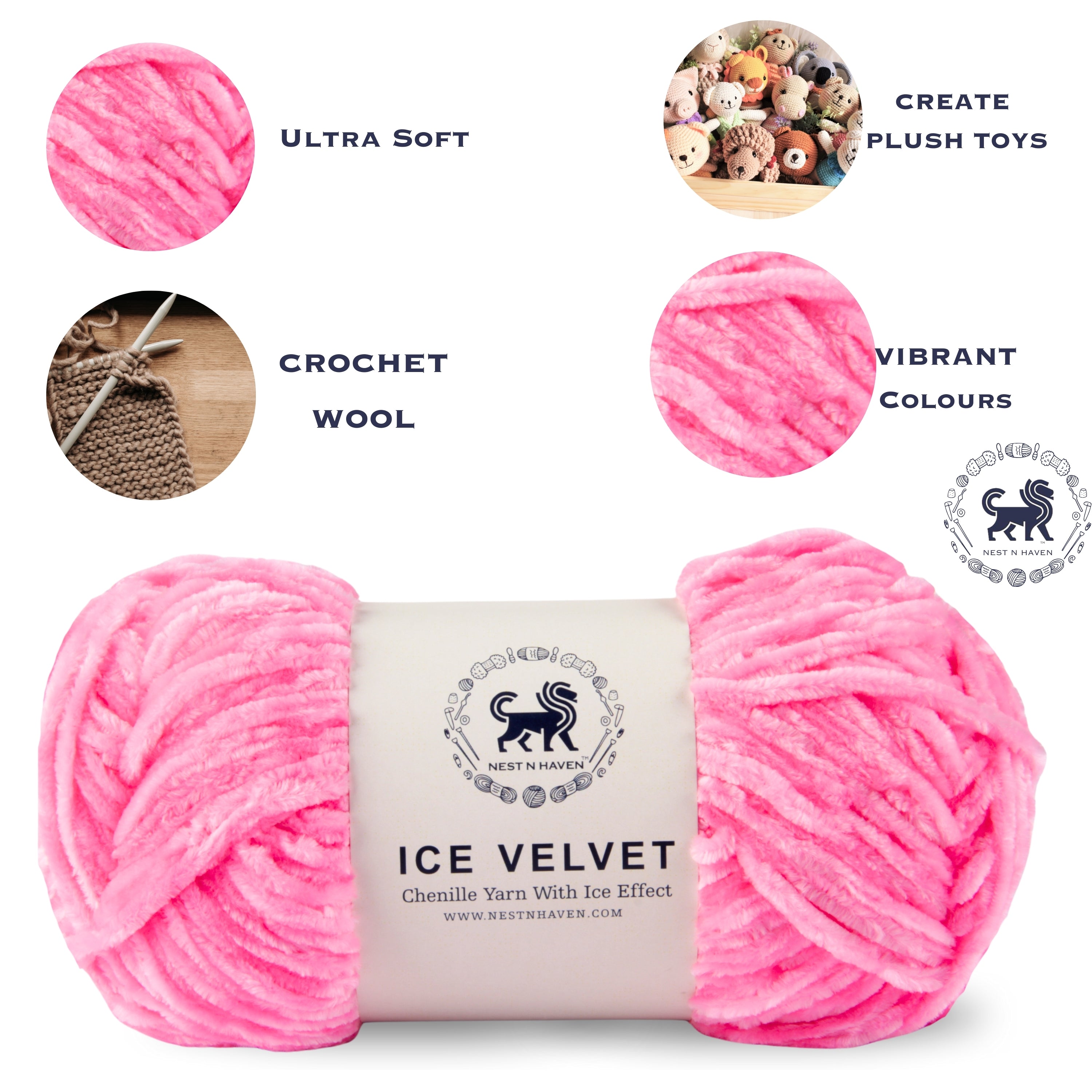 Ice Velvet Yarn, Chenille Supersoft Hand Knitting yarn Ball: (100 Gram) Pink