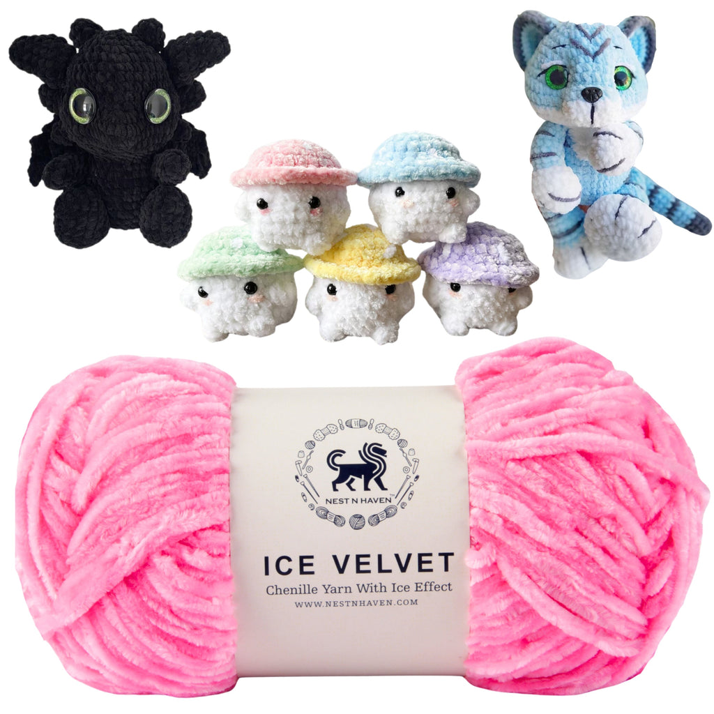 Ice Velvet Yarn, Chenille Supersoft Hand Knitting yarn Ball: (100 Gram) Pink
