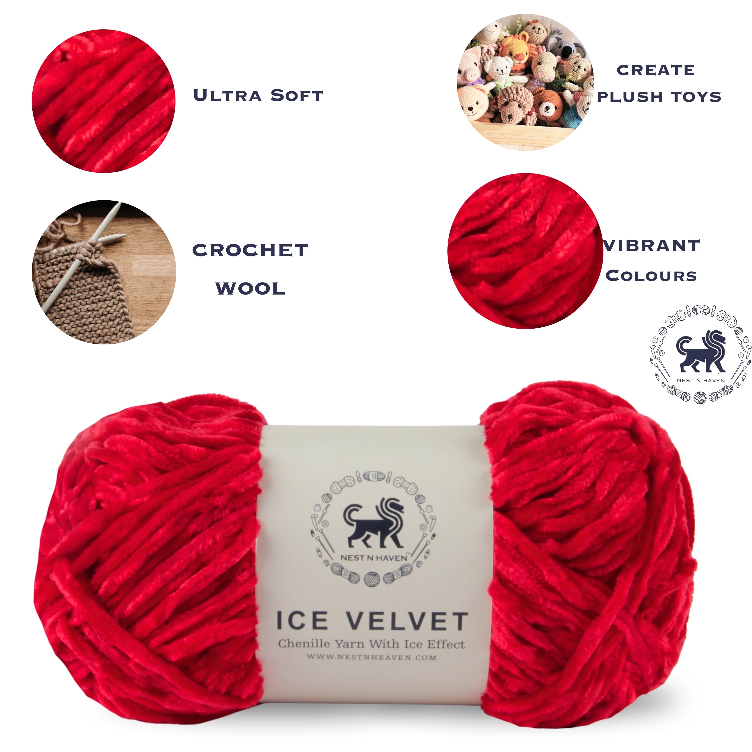 Ice Velvet Yarn, Chenille Supersoft Hand Knitting yarn Ball: (100 Gram) Red