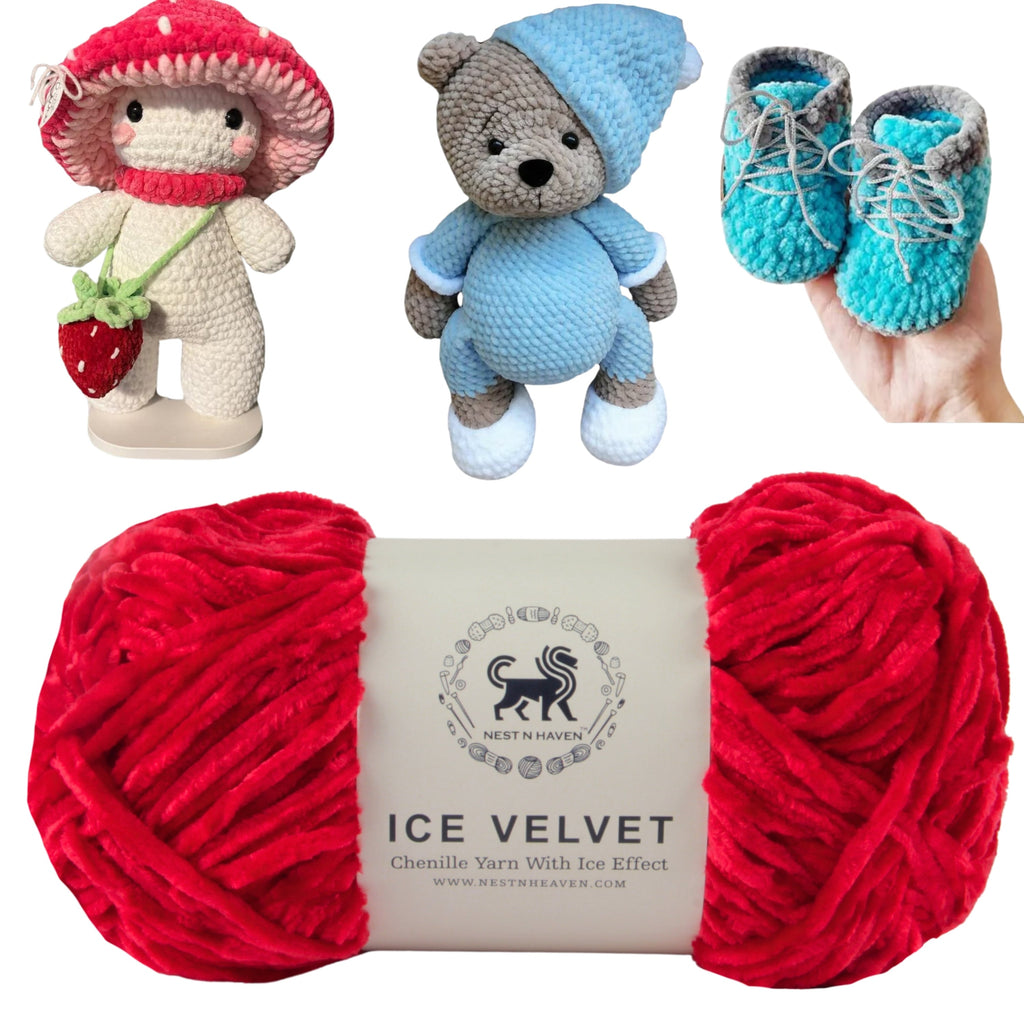 Ice Velvet Yarn, Chenille Supersoft Hand Knitting yarn Ball: (100 Gram) Red