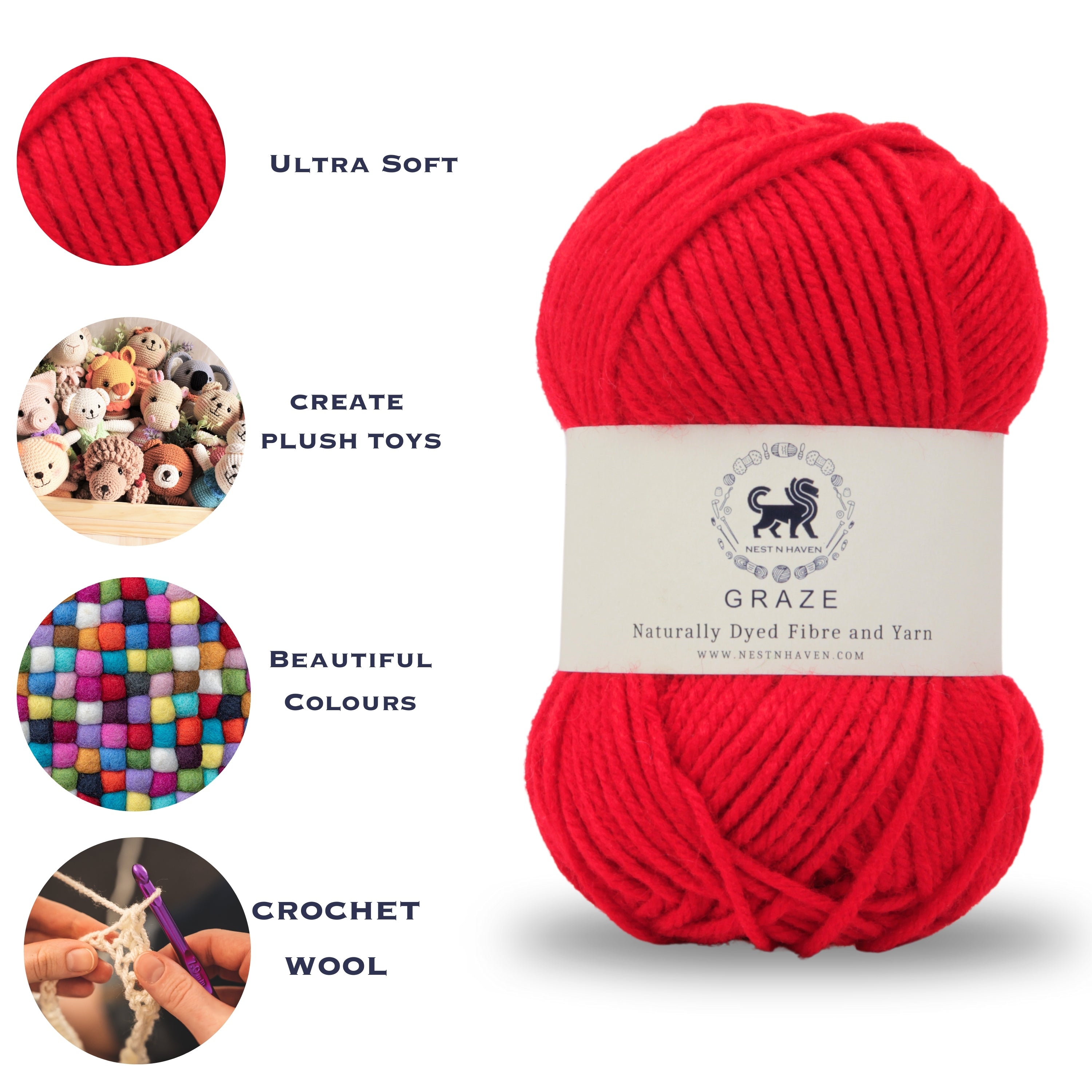 Graze Hand Knitting and Crochet Bulky Yarn (100 gram) - Red