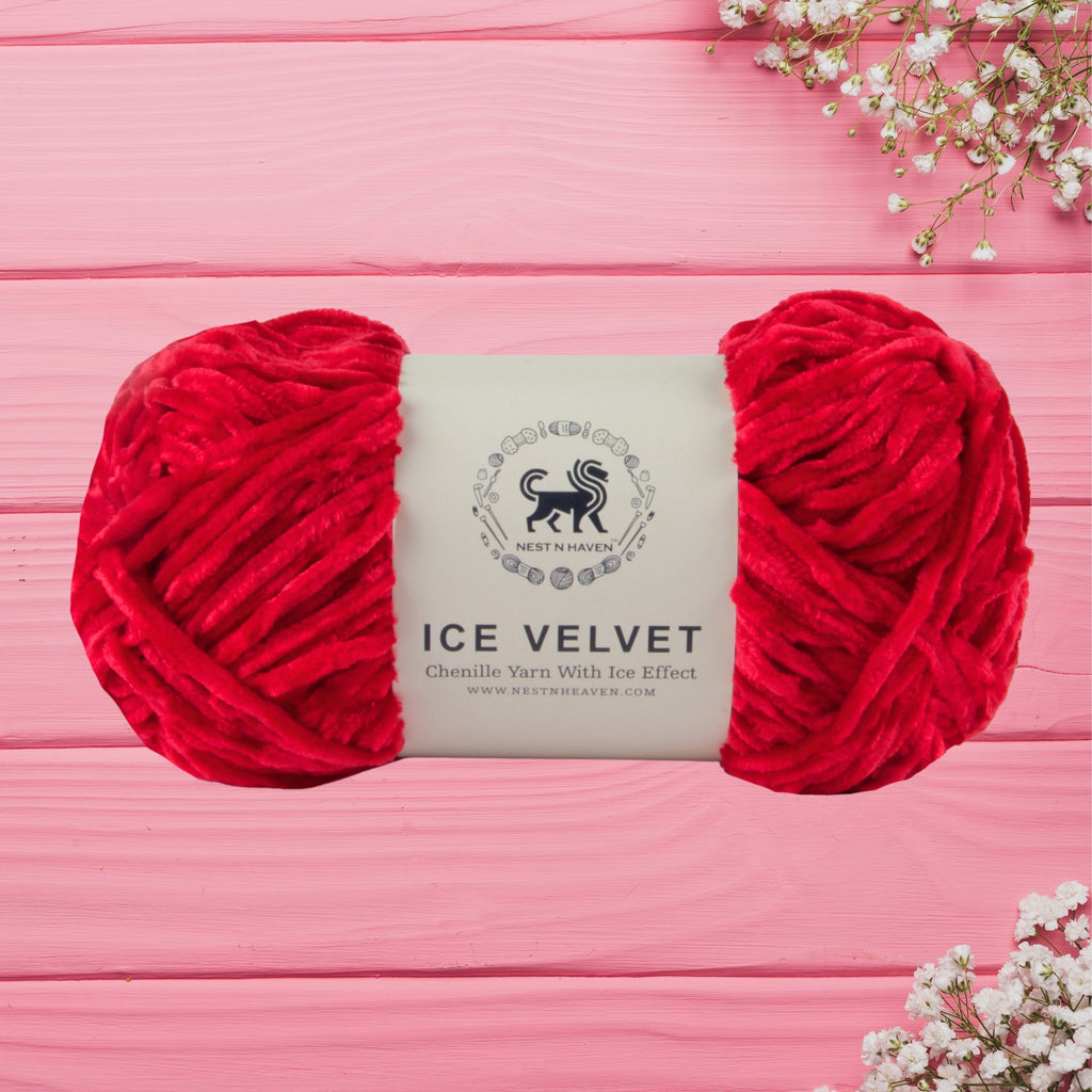 Ice Velvet Yarn, Chenille Supersoft Hand Knitting yarn Ball: (100 Gram) Red