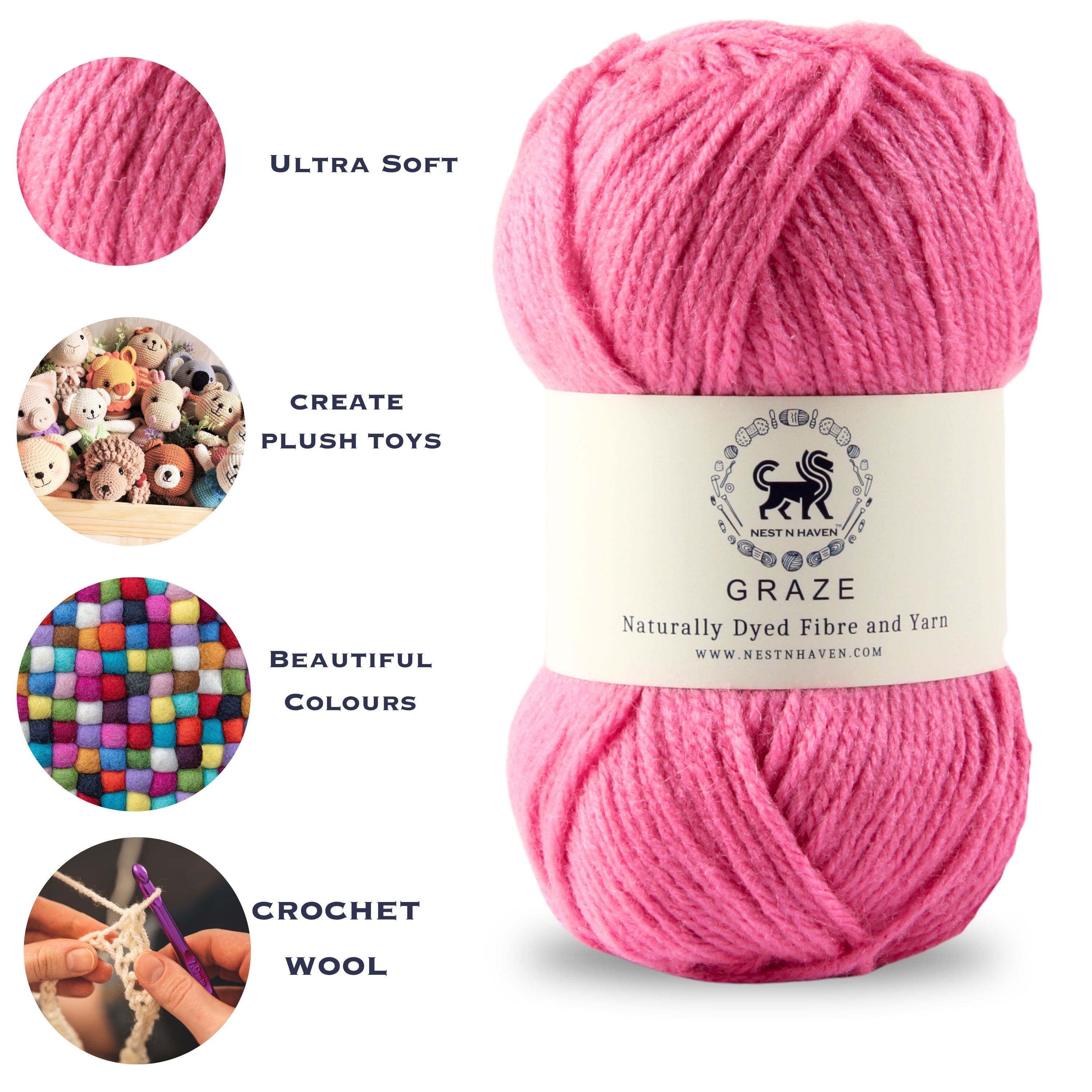 Graze Hand Knitting and Crochet Bulky Yarn (100 gram) - Rose Pink