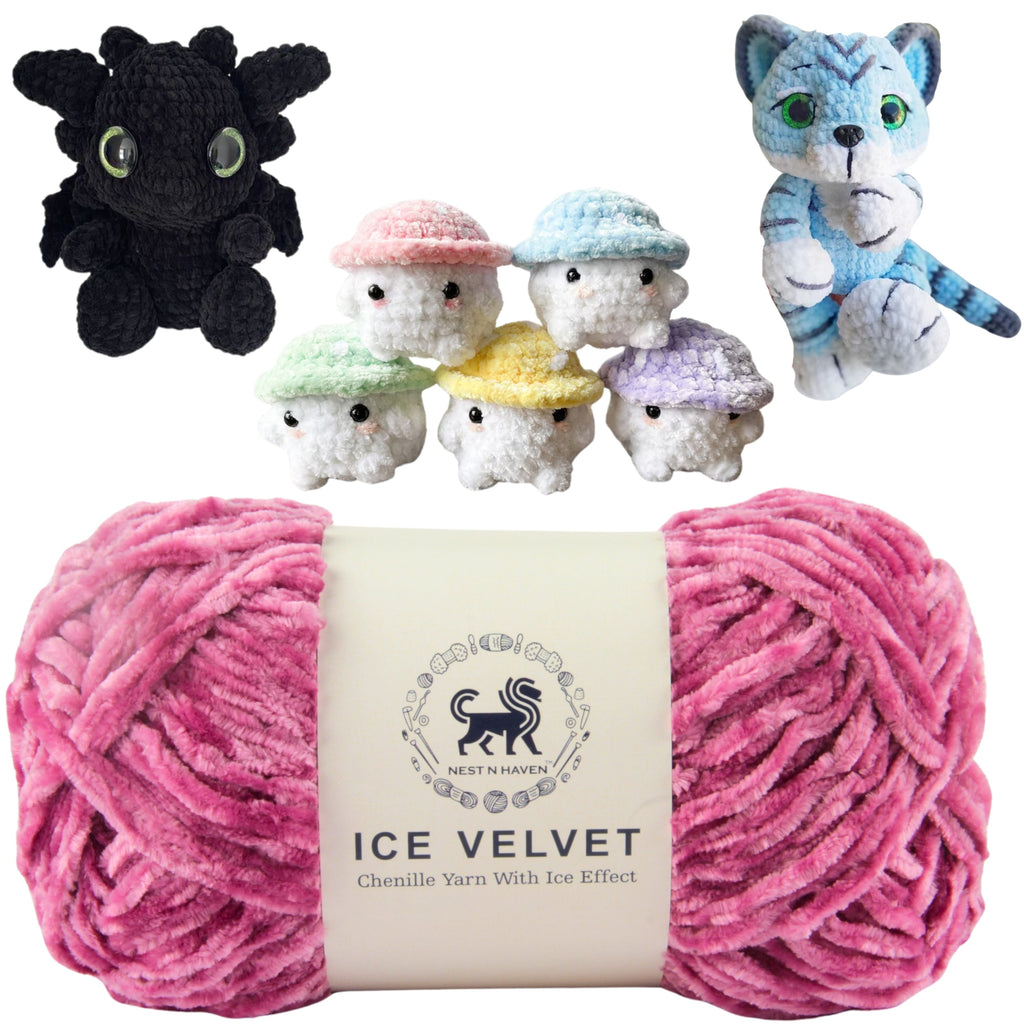 Ice Velvet Yarn, Chenille Supersoft Hand Knitting yarn Ball: (100 Gram) Rose Pink