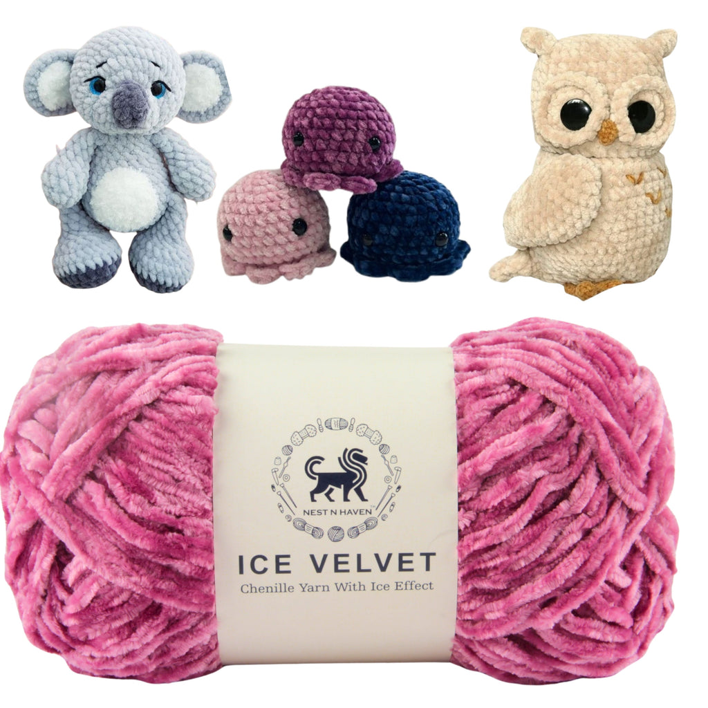 Ice Velvet Yarn, Chenille Supersoft Hand Knitting yarn Ball: (100 Gram) Rose Pink