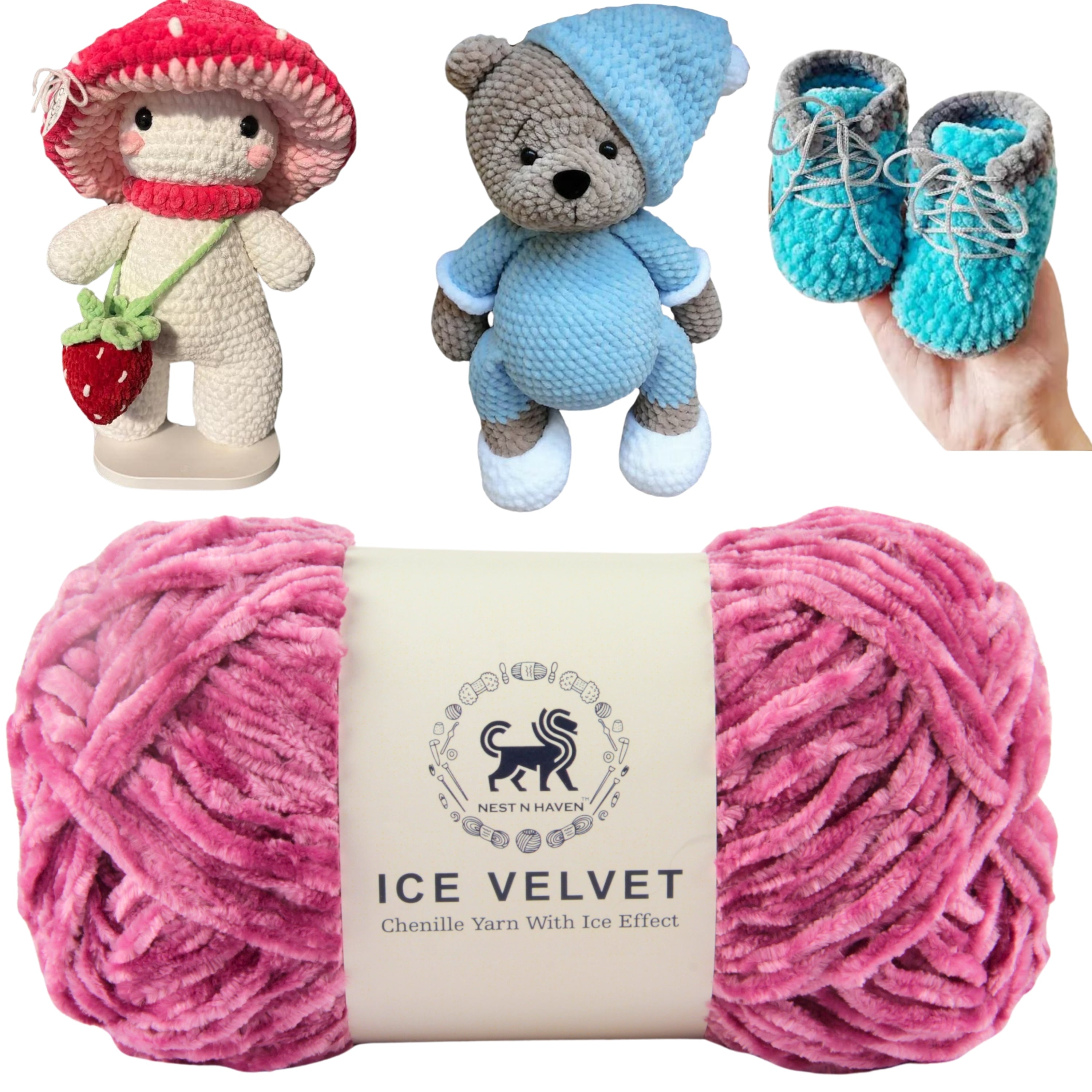 Ice Velvet Yarn, Chenille Supersoft Hand Knitting yarn Ball: (100 Gram) Rose Pink