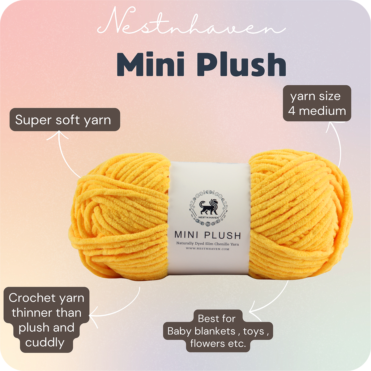 MINI Plush Chenille Yarn (100 gram) - Sunflower Yellow