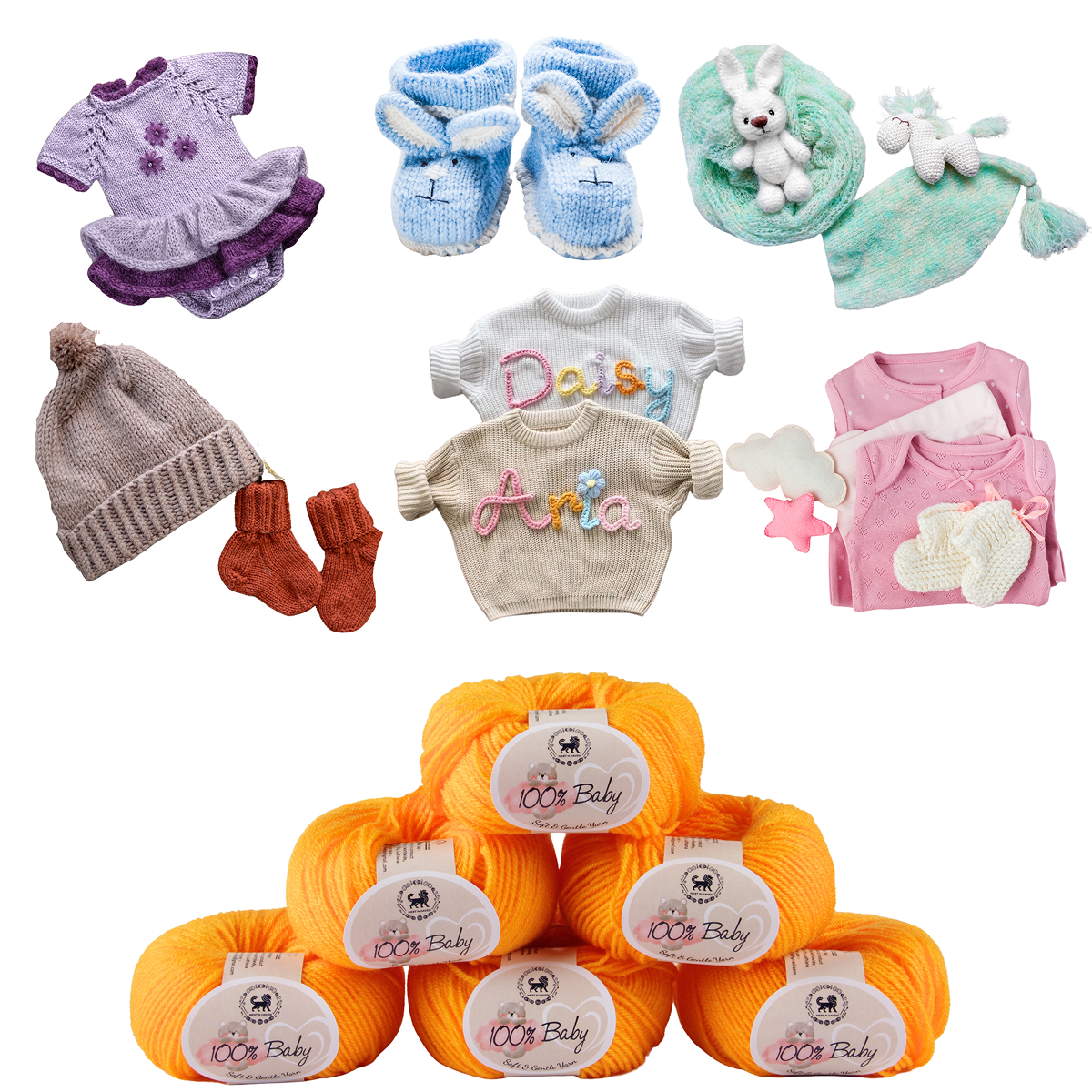 Baby  Yarn  pack of 6 (25gms x 6) 150 gram -  Sunset Yellow