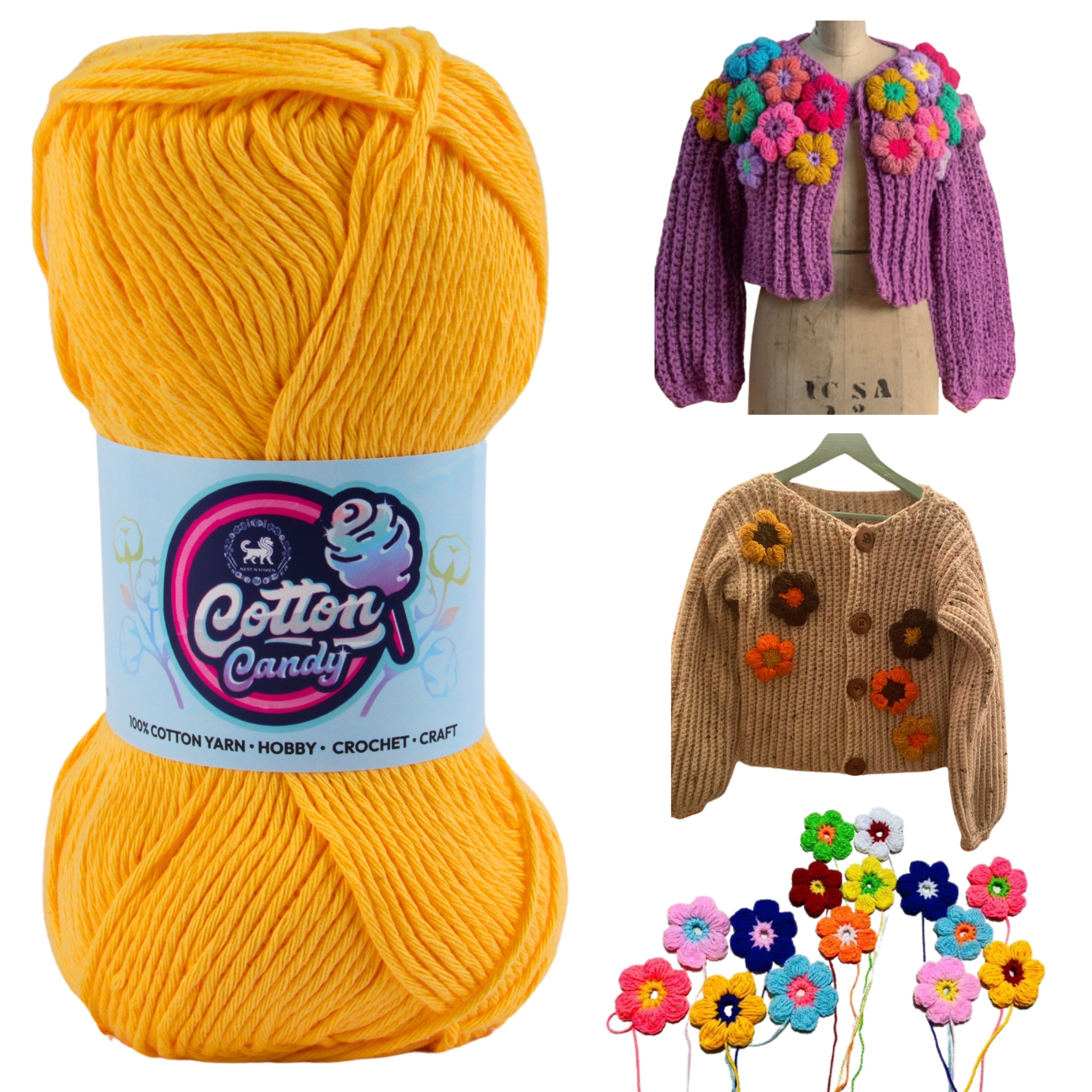 Cotton Candy Cotton Yarn (100 gram) - Sunset Yellow
