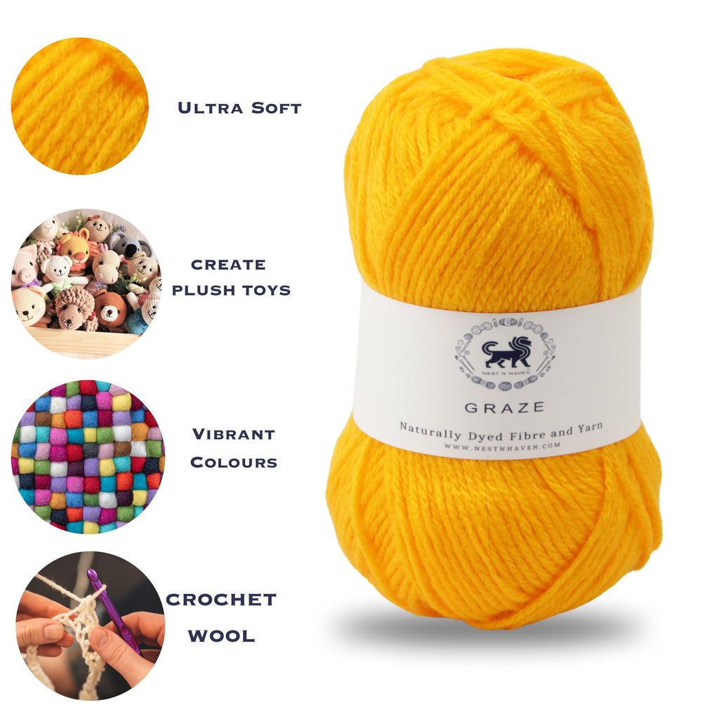 Graze Hand Knitting and Crochet Bulky Yarn (100 gram) - Sunset Yellow