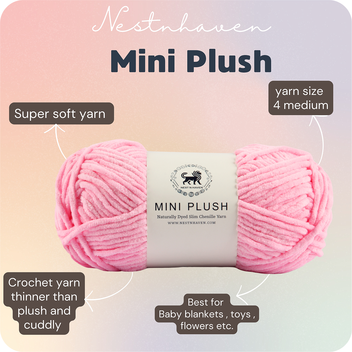 MINI Plush Chenille Yarn (100 gram) - Vivid Pink