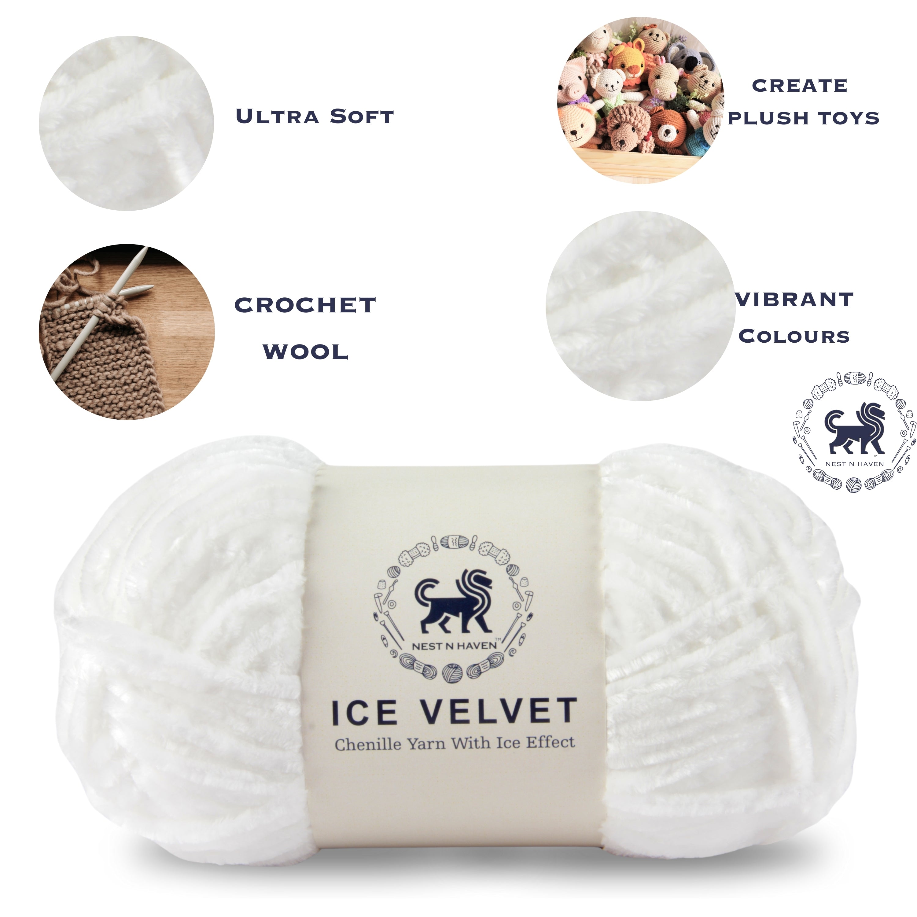 Ice Velvet Yarn, Chenille Supersoft Hand Knitting yarn Ball: (100 Gram) White