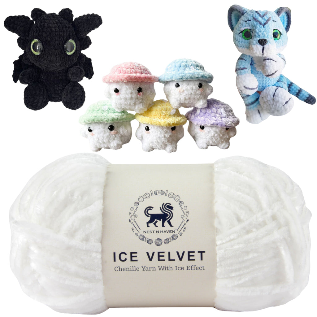 Ice Velvet Yarn, Chenille Supersoft Hand Knitting yarn Ball: (100 Gram) White