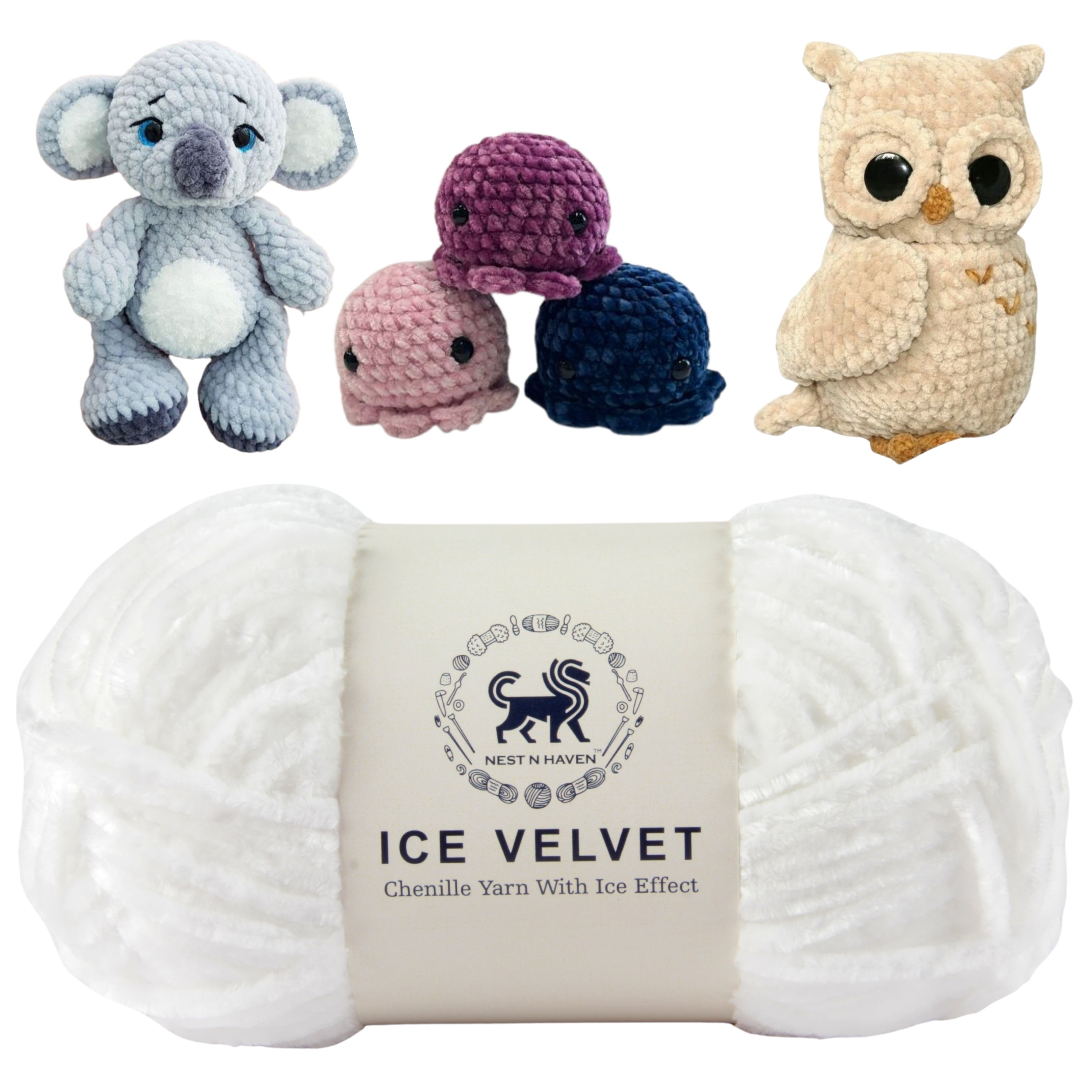 Ice Velvet Yarn, Chenille Supersoft Hand Knitting yarn Ball: (100 Gram) White