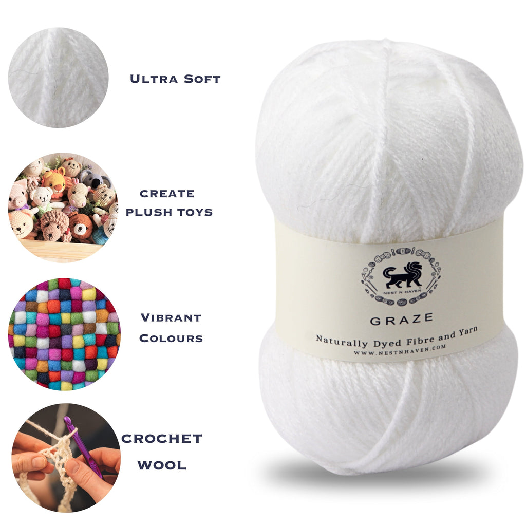 Graze Hand Knitting and Crochet Bulky Yarn (100 gram) - White