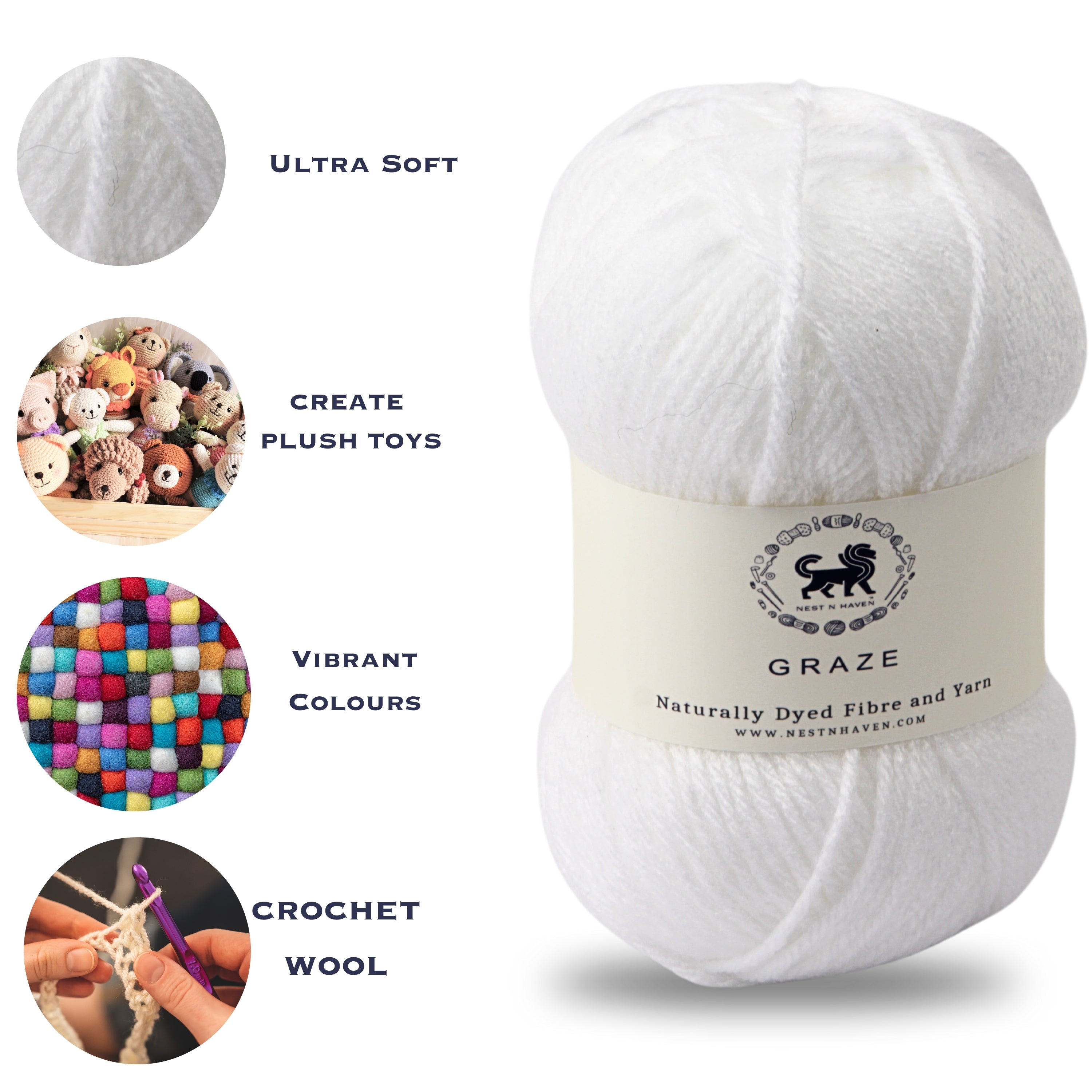 Graze Hand Knitting and Crochet Bulky Yarn (100 gram) - White