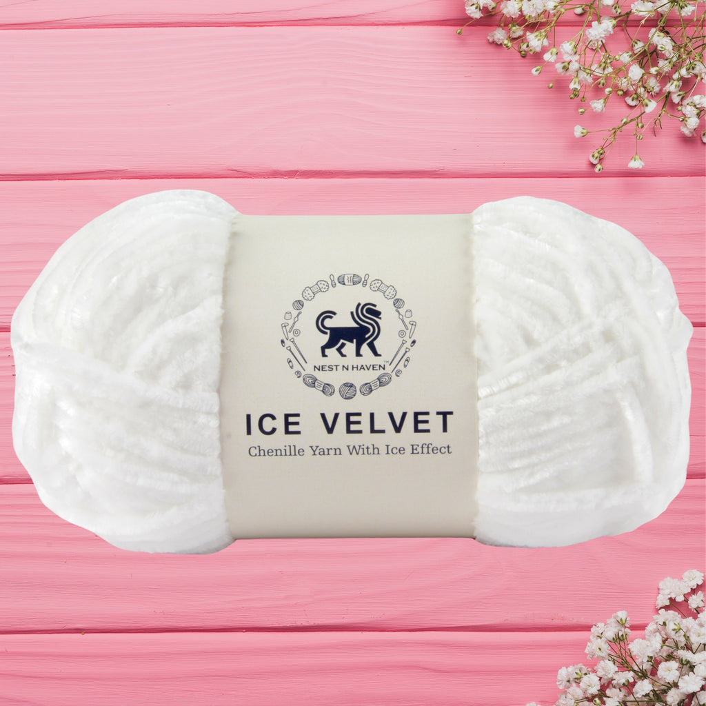 Ice Velvet Yarn, Chenille Supersoft Hand Knitting yarn Ball: (100 Gram) White
