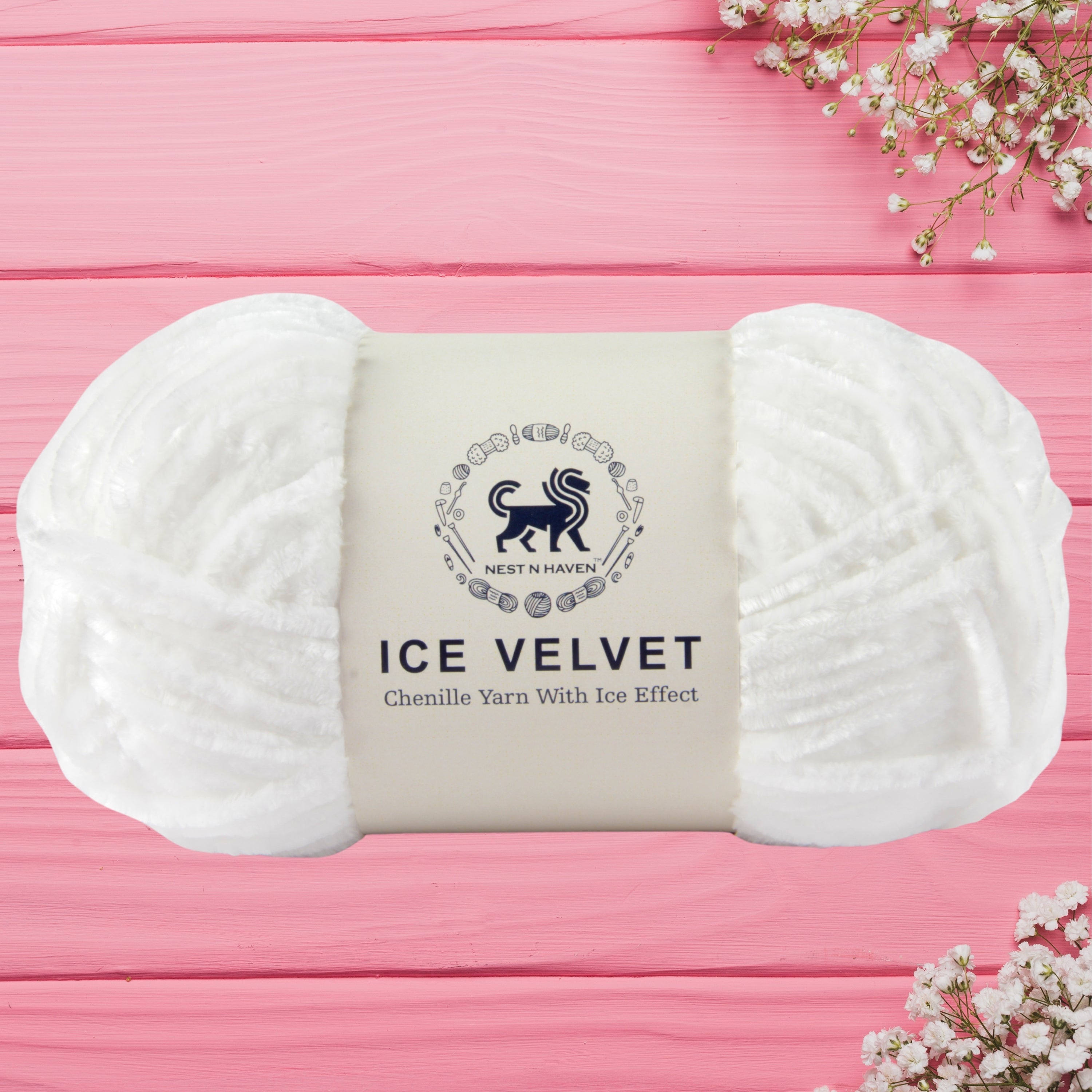 Ice Velvet Yarn, Chenille Supersoft Hand Knitting yarn Ball: (100 Gram) White
