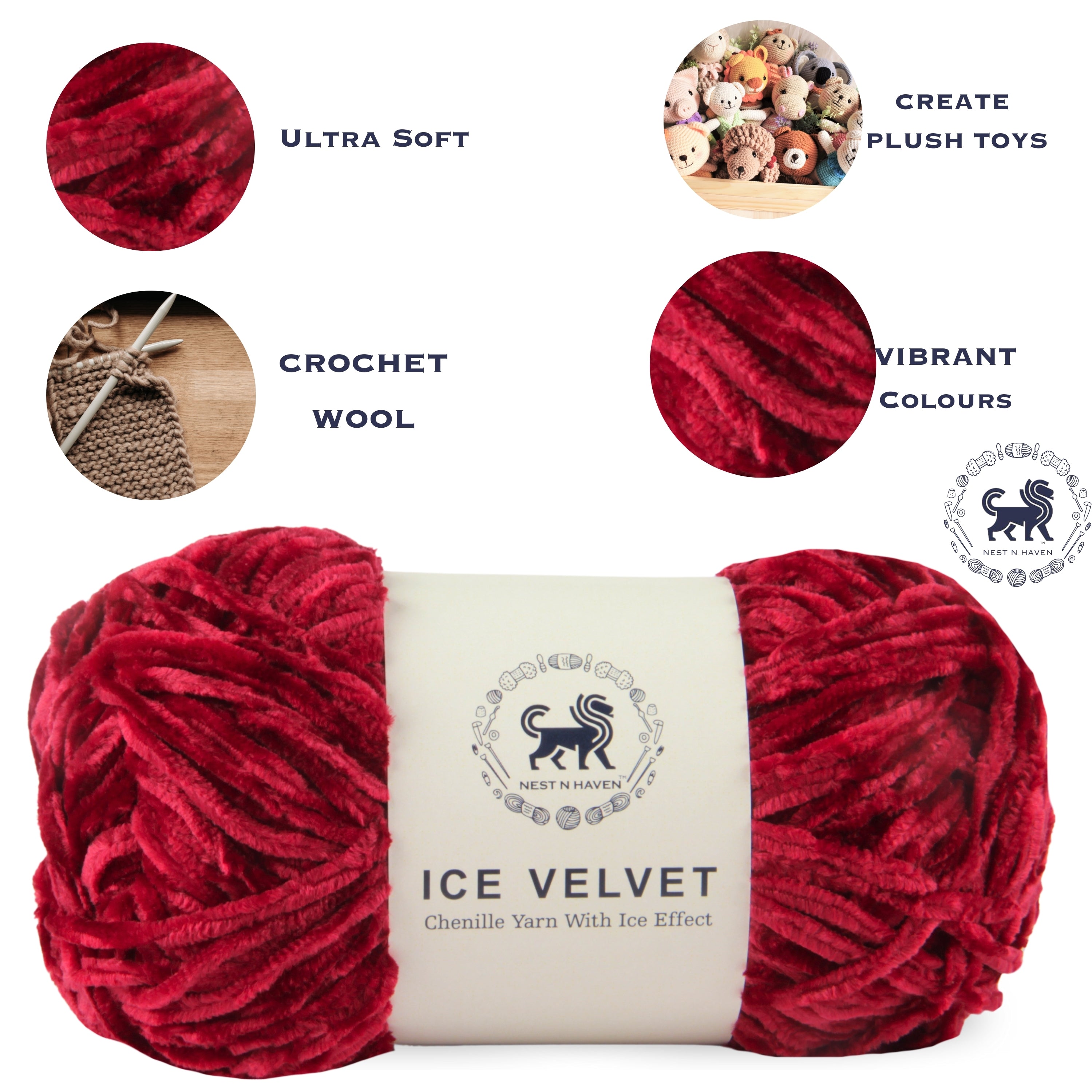 Ice Velvet Yarn, Chenille Supersoft Hand Knitting yarn Ball: (100 Gram) Wine Red