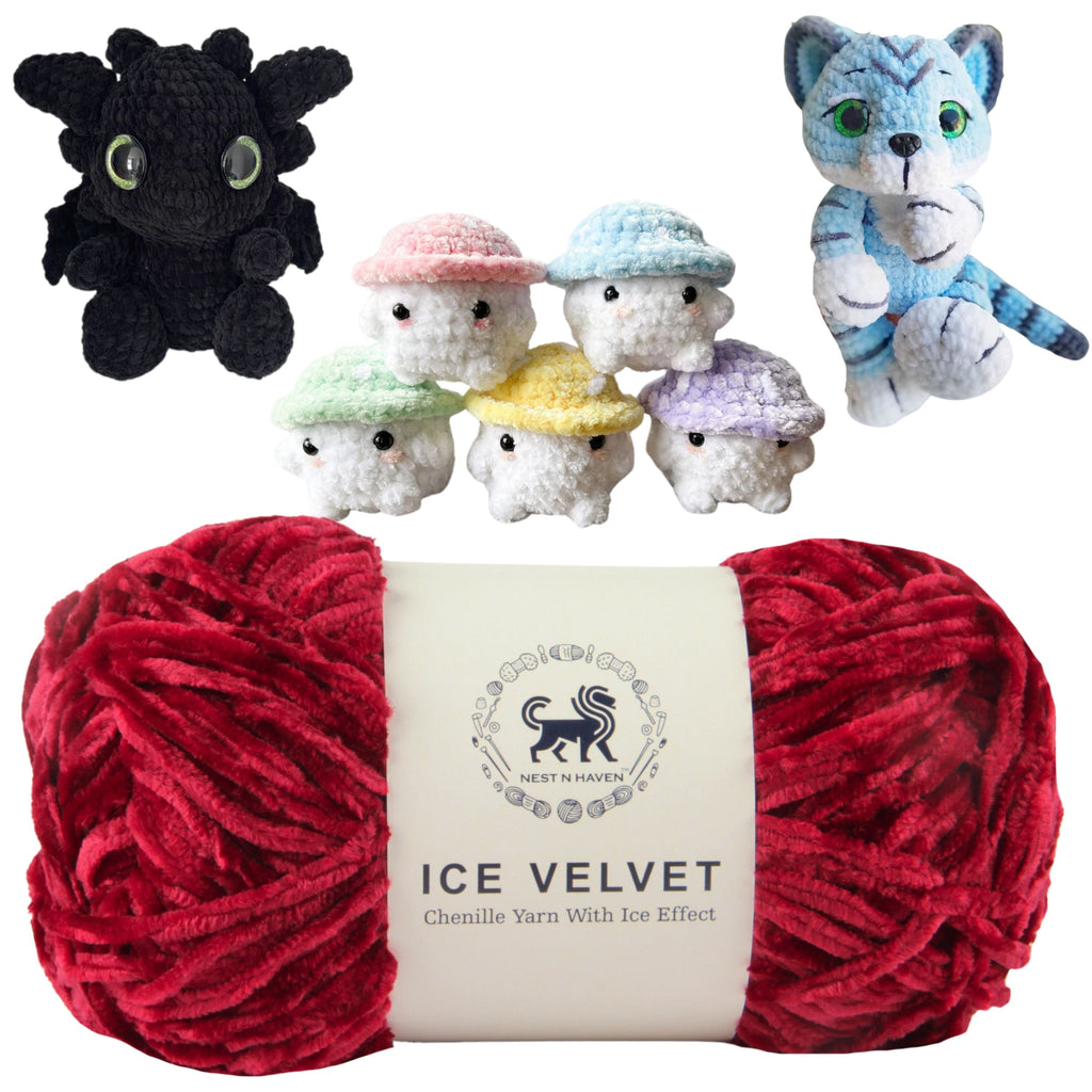 Ice Velvet Yarn, Chenille Supersoft Hand Knitting yarn Ball: (100 Gram) Wine Red