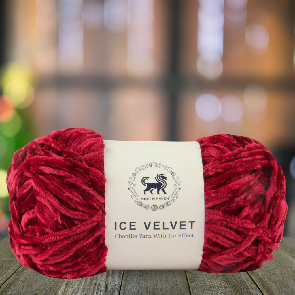 Ice Velvet Yarn, Chenille Supersoft Hand Knitting yarn Ball: (100 Gram) Wine Red
