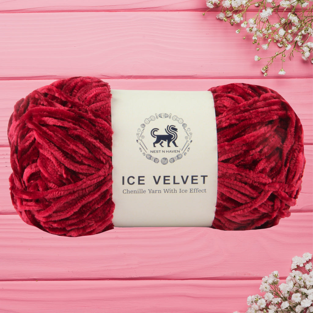 Ice Velvet Yarn, Chenille Supersoft Hand Knitting yarn Ball: (100 Gram) Wine Red