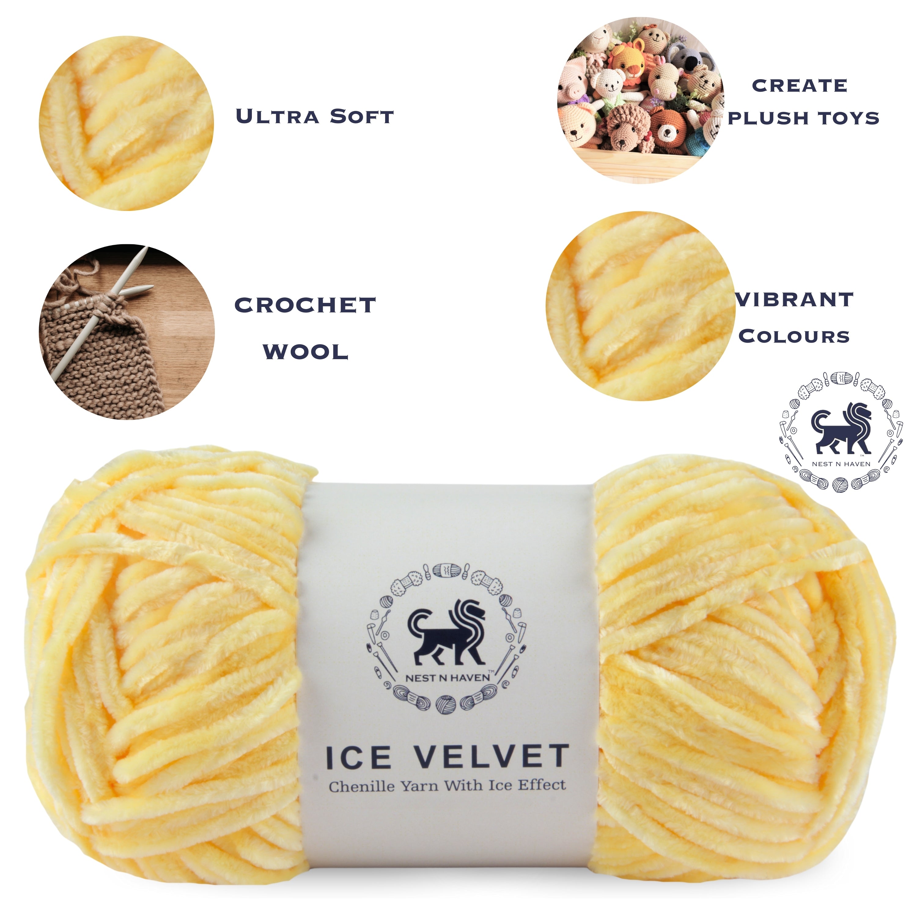 Ice Velvet Yarn, Chenille Supersoft Hand Knitting yarn Ball: (100 Gram) Yellow