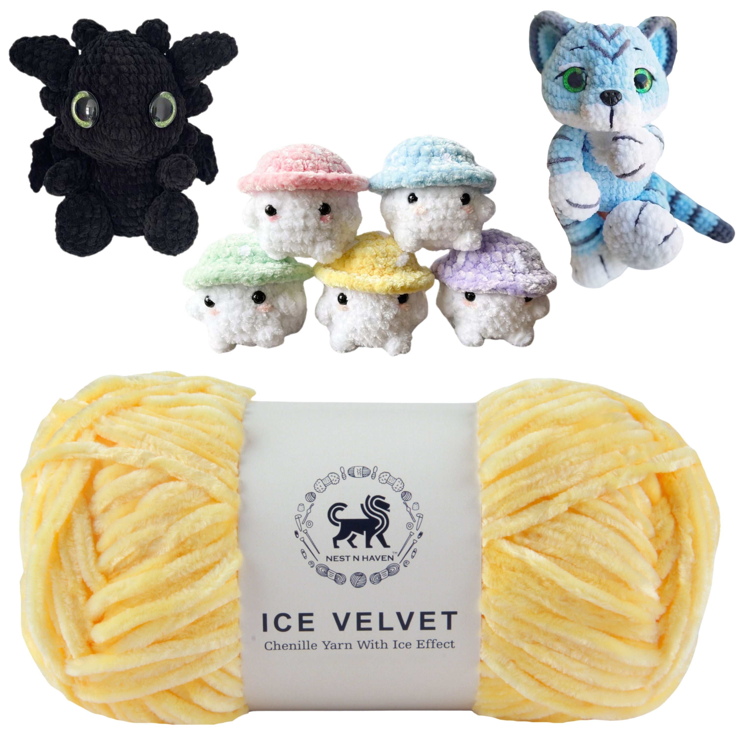 Ice Velvet Yarn, Chenille Supersoft Hand Knitting yarn Ball: (100 Gram) Yellow