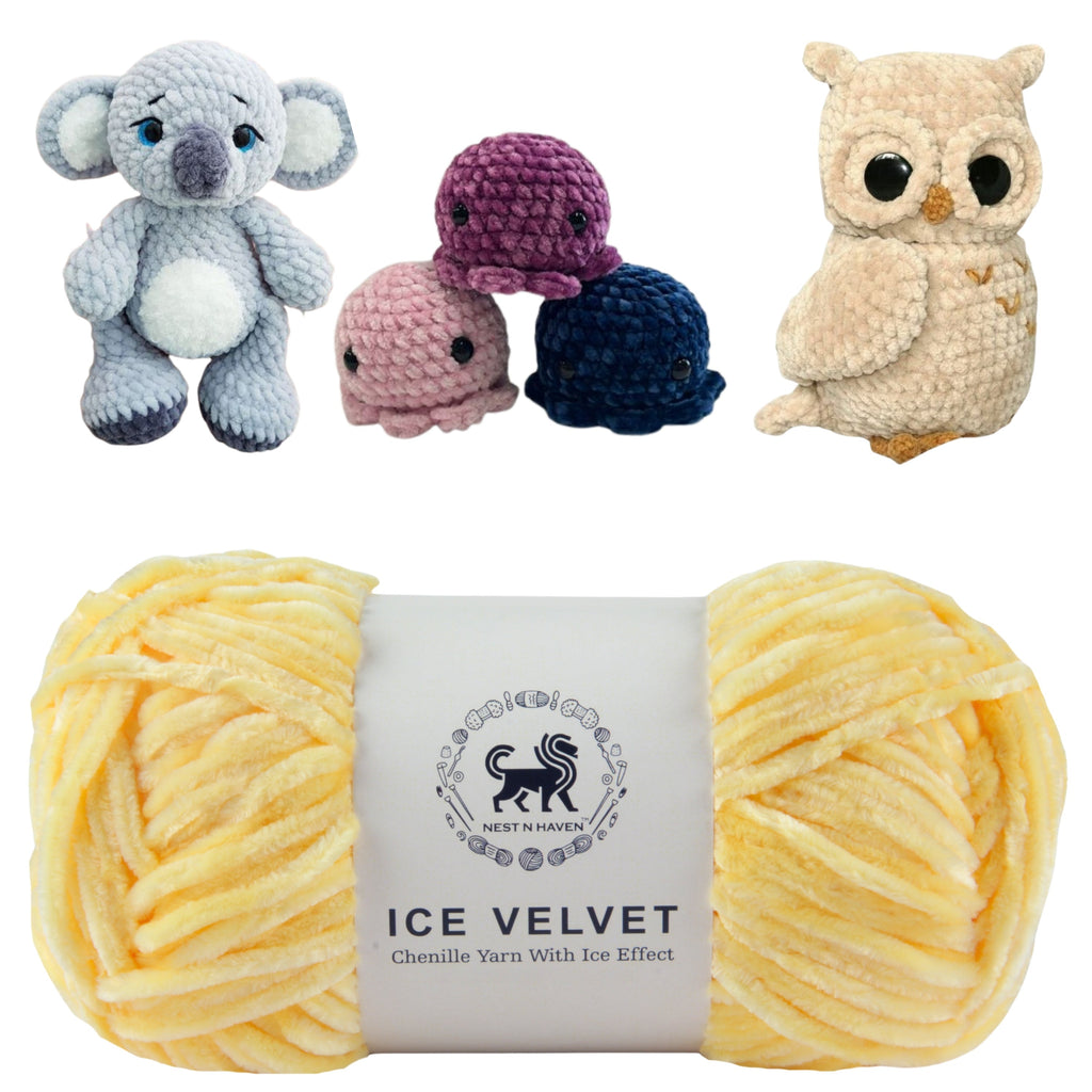 Ice Velvet Yarn, Chenille Supersoft Hand Knitting yarn Ball: (100 Gram) Yellow
