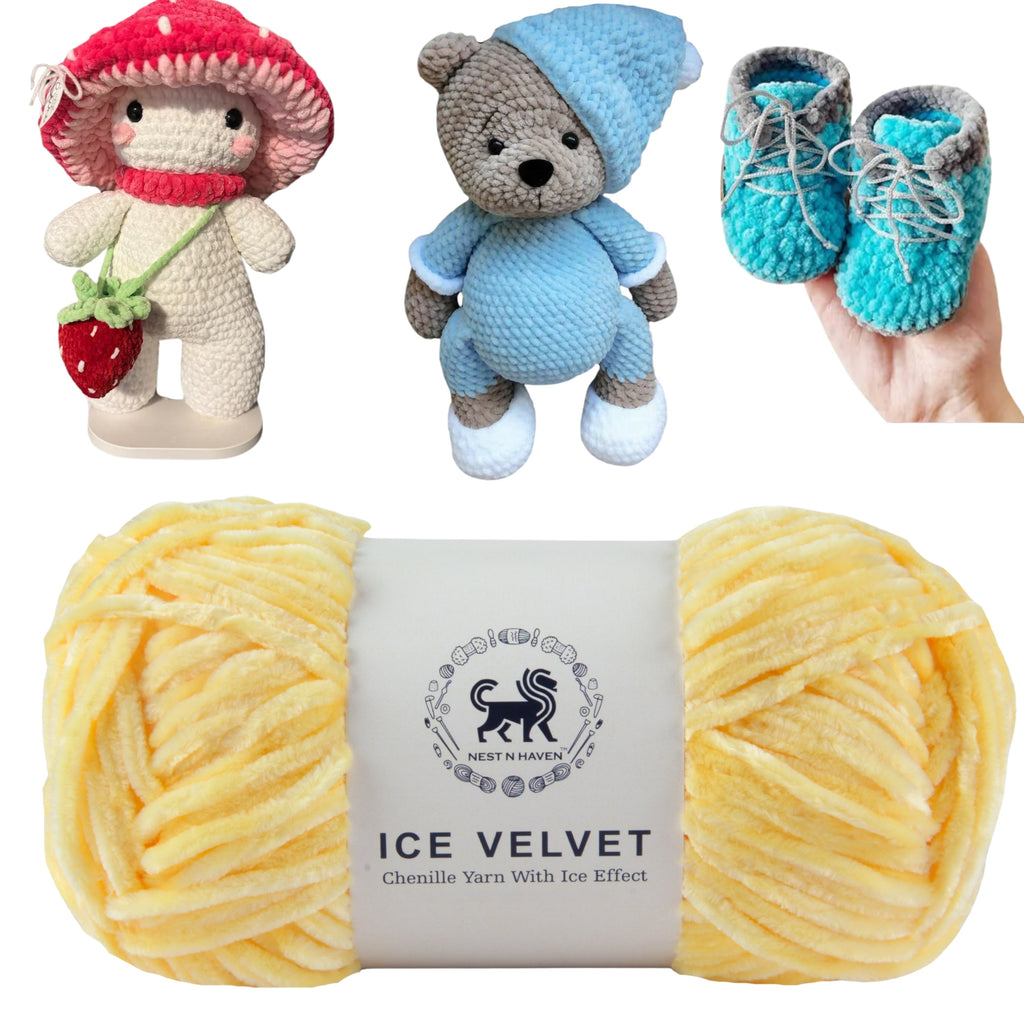 Ice Velvet Yarn, Chenille Supersoft Hand Knitting yarn Ball: (100 Gram) Yellow