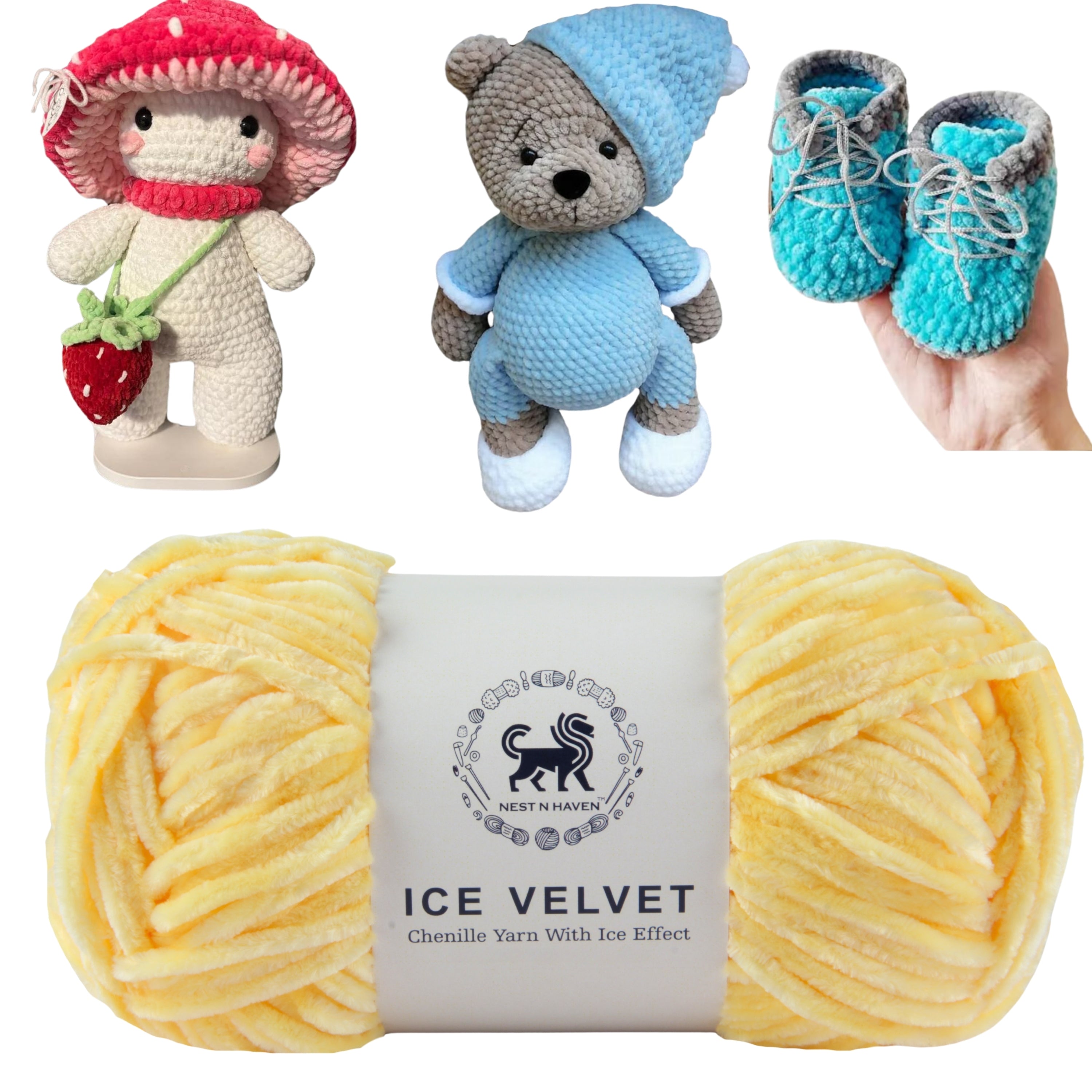 Ice Velvet Yarn, Chenille Supersoft Hand Knitting yarn Ball: (100 Gram) Yellow
