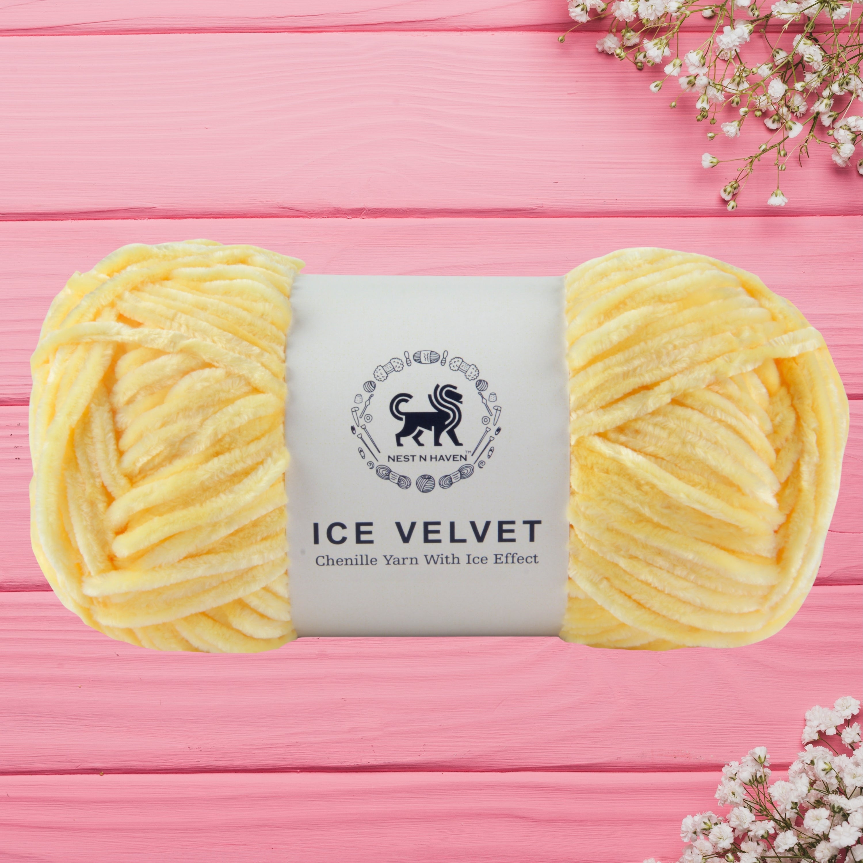 Ice Velvet Yarn, Chenille Supersoft Hand Knitting yarn Ball: (100 Gram) Yellow